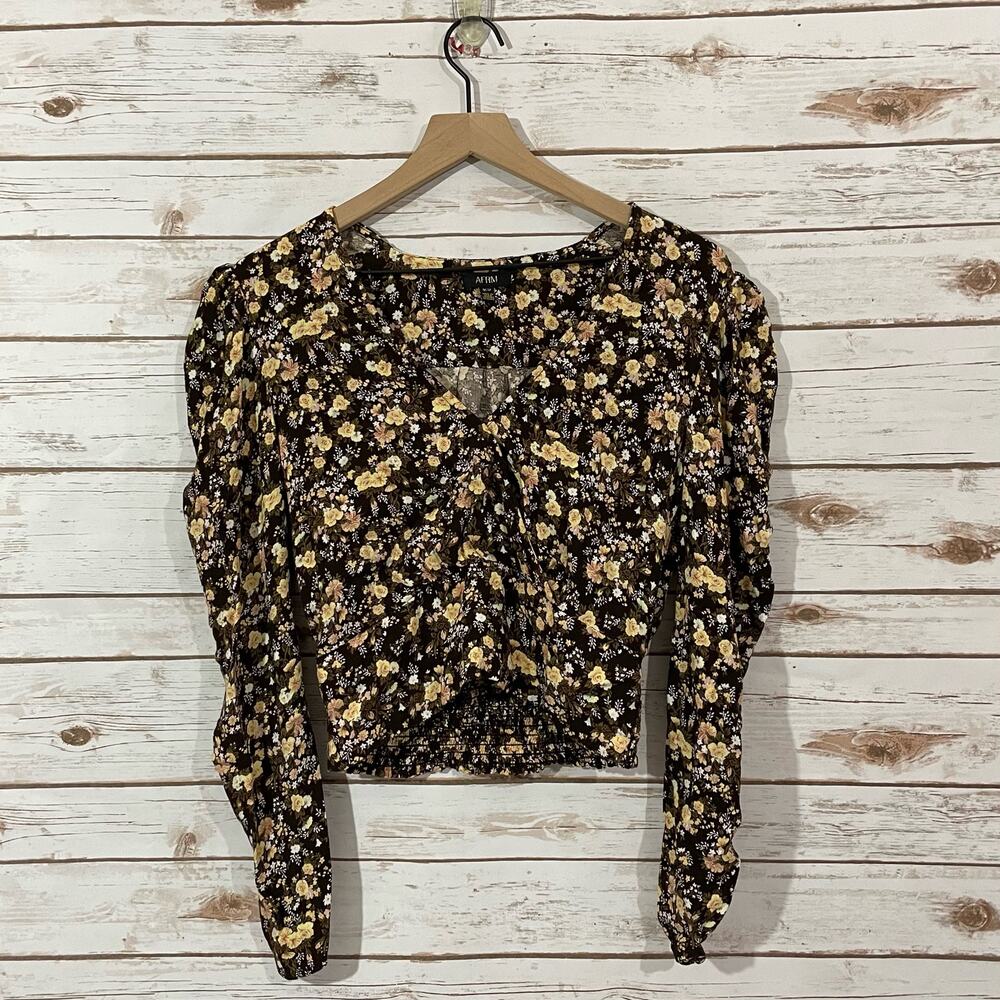 AFRM Floral Wrap Front Long Puff Sleeve Top - Fall Bouquet - Medium - Picture 11 of 12
